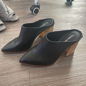 Gianni Bini black leather and gold heel mules